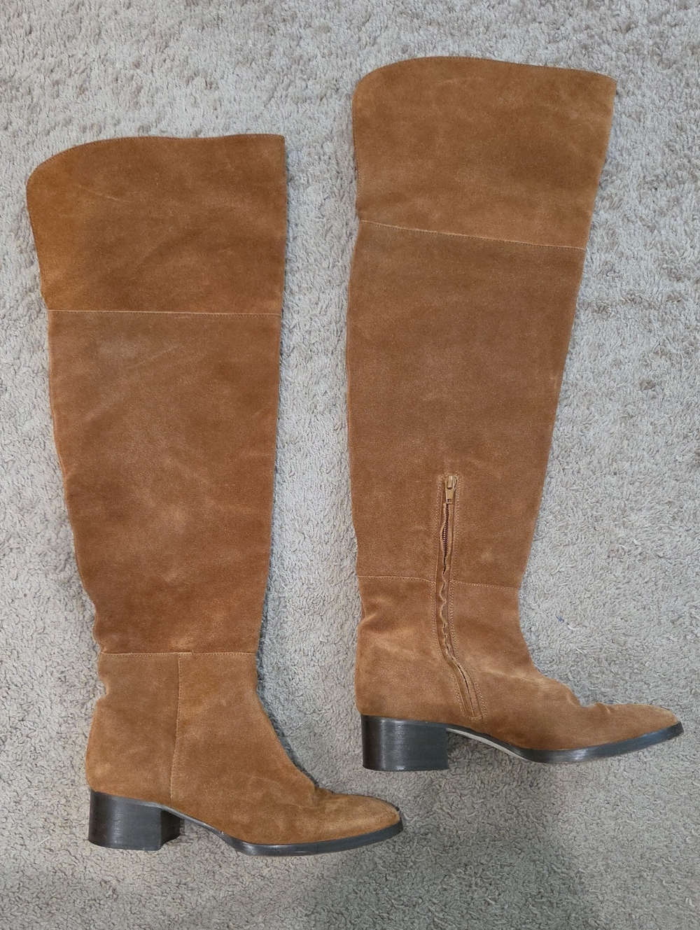J Crew Women Brown Suede Over The Knee OTK Boots Low Block Heel Leather Size 9.5